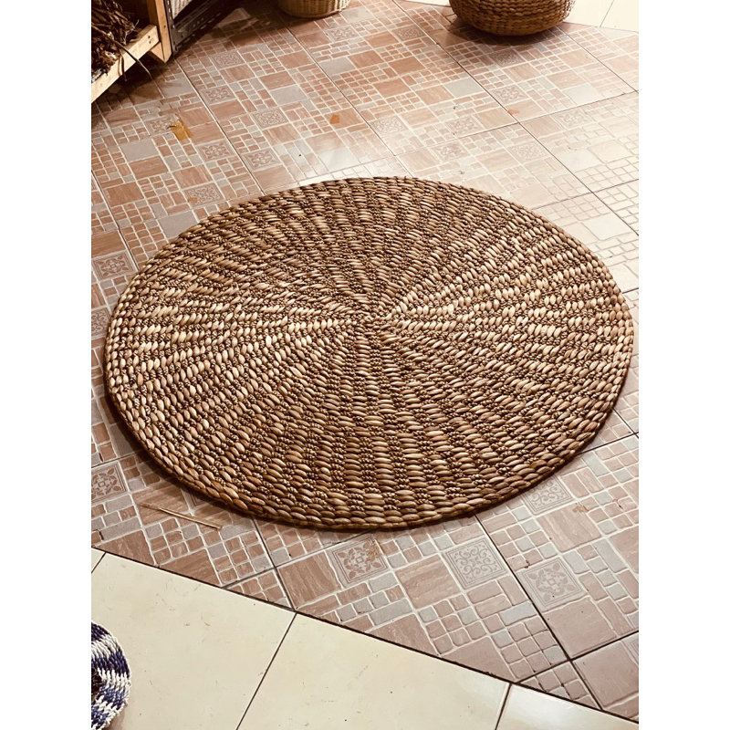 Tikar Enceng Gondok Kombinasi Kepang Etnik Natural