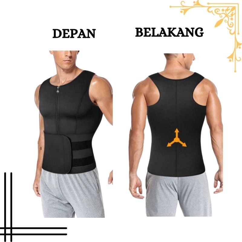 kaos korset pria zipper romp pelangsing slimming shirt shaper waist trainer fitness perut six pack p