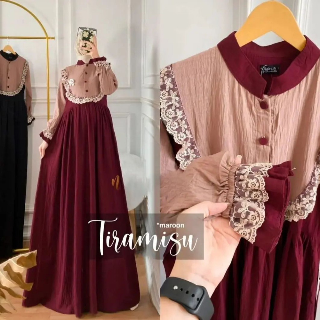 PROMO Zakiya Dress Baju Dress Kondangan Wanita Dewasa Bahan Crinkle Airflow Mix Renda Size M L XL Ba