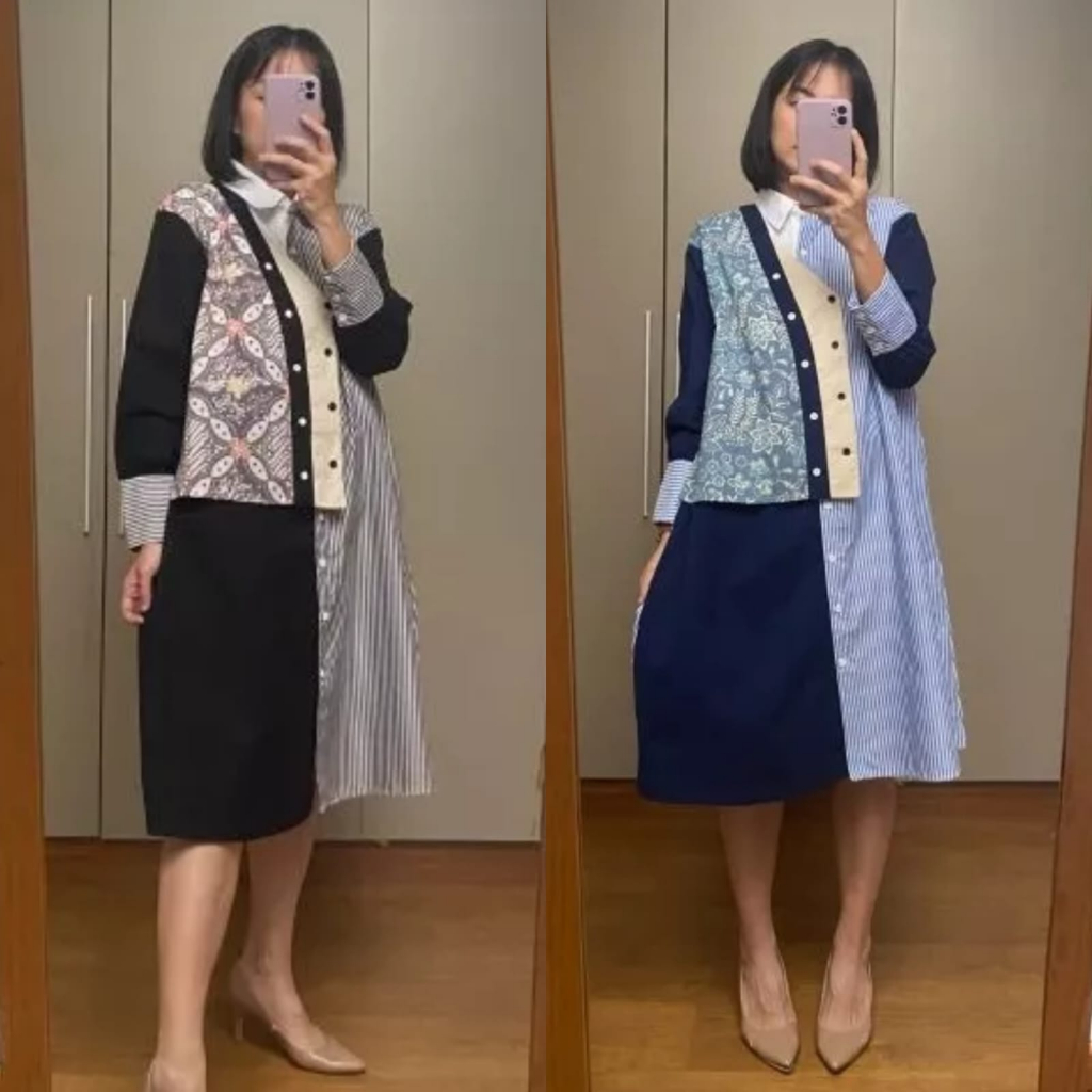 JITO INC TUNIK KOMBINASI BATIK LENGAN PANJANG WANITA BAHAN KATUN PREMIUM HQ