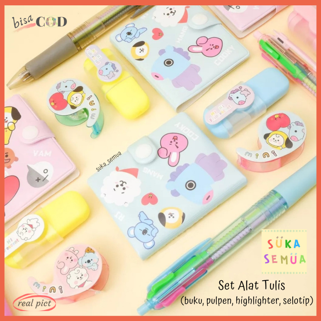 

4 pcs Set Alat Tulis Mini - BT & We Bare Bears & Kaktus E-006 // paket isi : buku kecil , pulpen , highlighter , selotip solatip solasi washi tape ( notes notebook jurnal spidol bukan stabilo ) - alat tulis kartun anak sekolah lucu - COD Instant Bandung