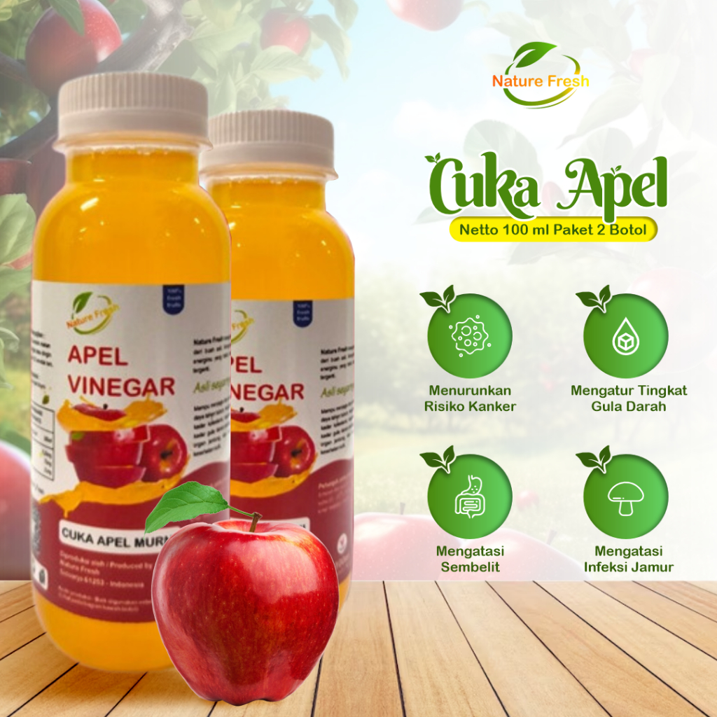 

Cuka Apel 100 ml "Nature Fresh" (2 Botol) - Apple Cider - Sirup Apel - Vinegar - Cuka