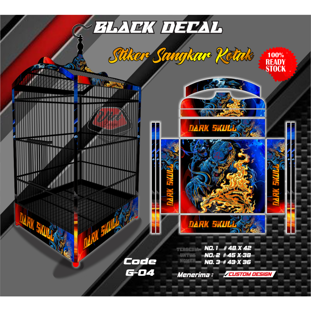Decal Stiker Sangkar Kotak Kacer Kenari Cucak Ijo Motif Tengkorak Api No 1 2 3
