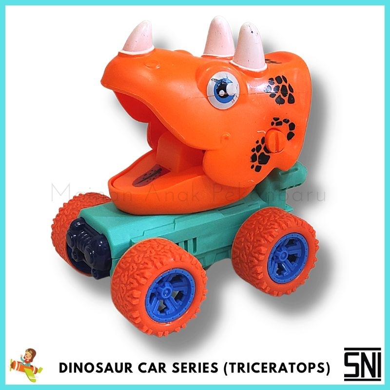 Mainan Dinosaur Car Series Triceratops Tyrannosaurus Stegosaurus Tekan Jalan