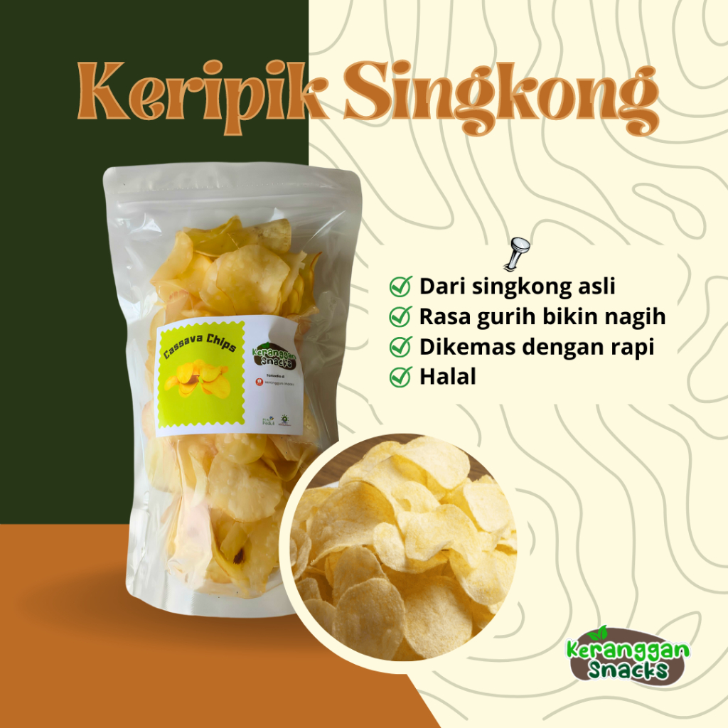 

KERIPIK SINGKONG/Cassava Chips VARIAN ORIGINAL KHAS EKOWISATA KERANGGAN