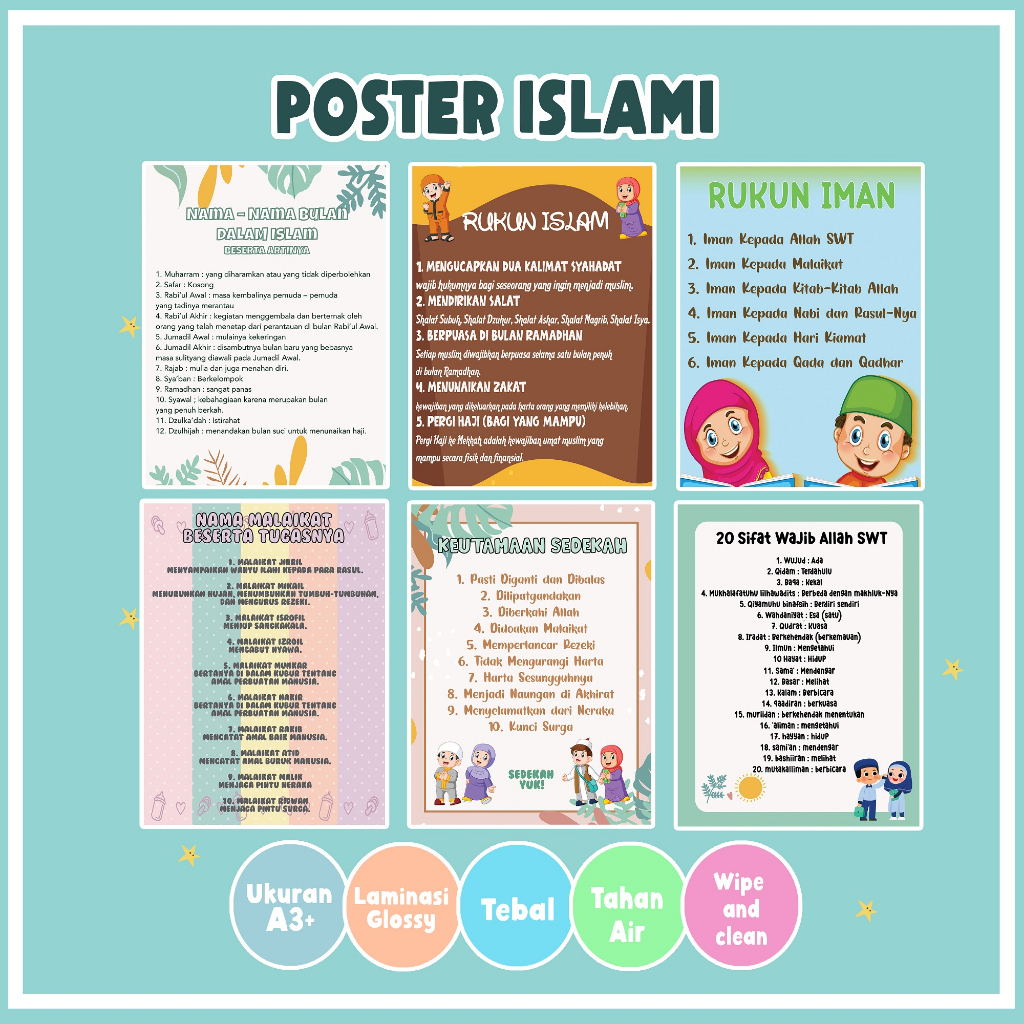 Poster Edukasi Anak Belajar Rukun Islam Dan Rukun Iman Pendidikan Anak Paud Tk Sd
