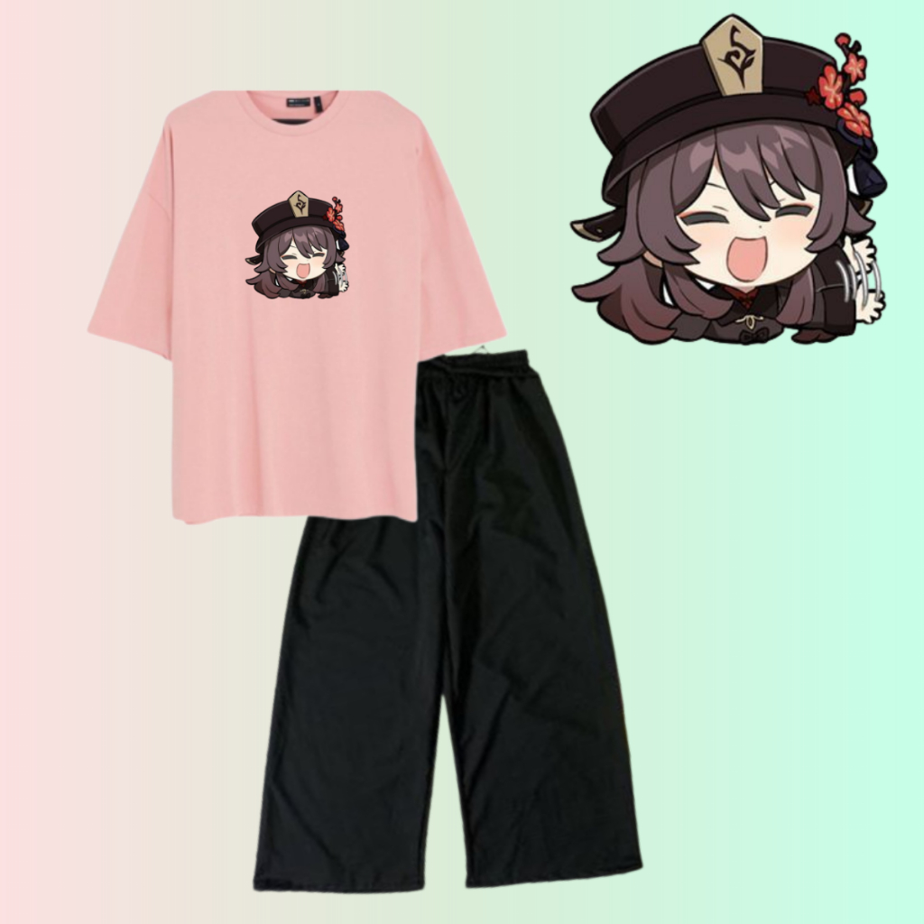 HOF - SET KAOS OBLONG +CELANA KULOT HITAM GADIS REMAJA LD110cm- HUTAO