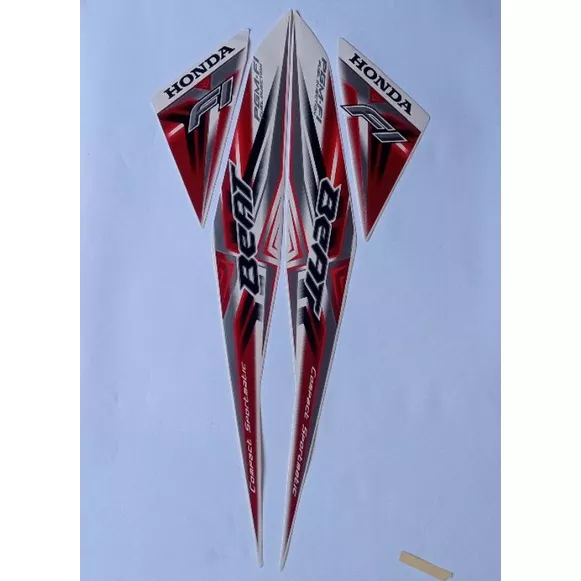 stiker striping honda beat fi 2015 putih merah lis body original