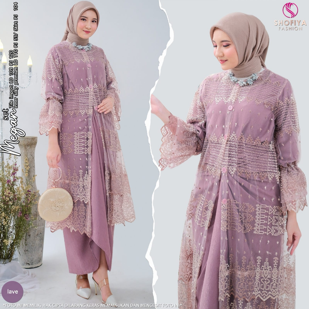 megan set stelan setelan 3in1 kebaya tunik pakaian baju kurung lamaran wisuda kondangan pesta party 
