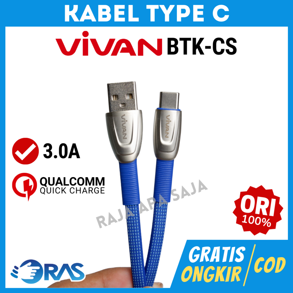 Kabel Data Charger Type C Fast Charging - Casan Carger Carjer Tipe C Vivan BTK-C 3A Quick Charge