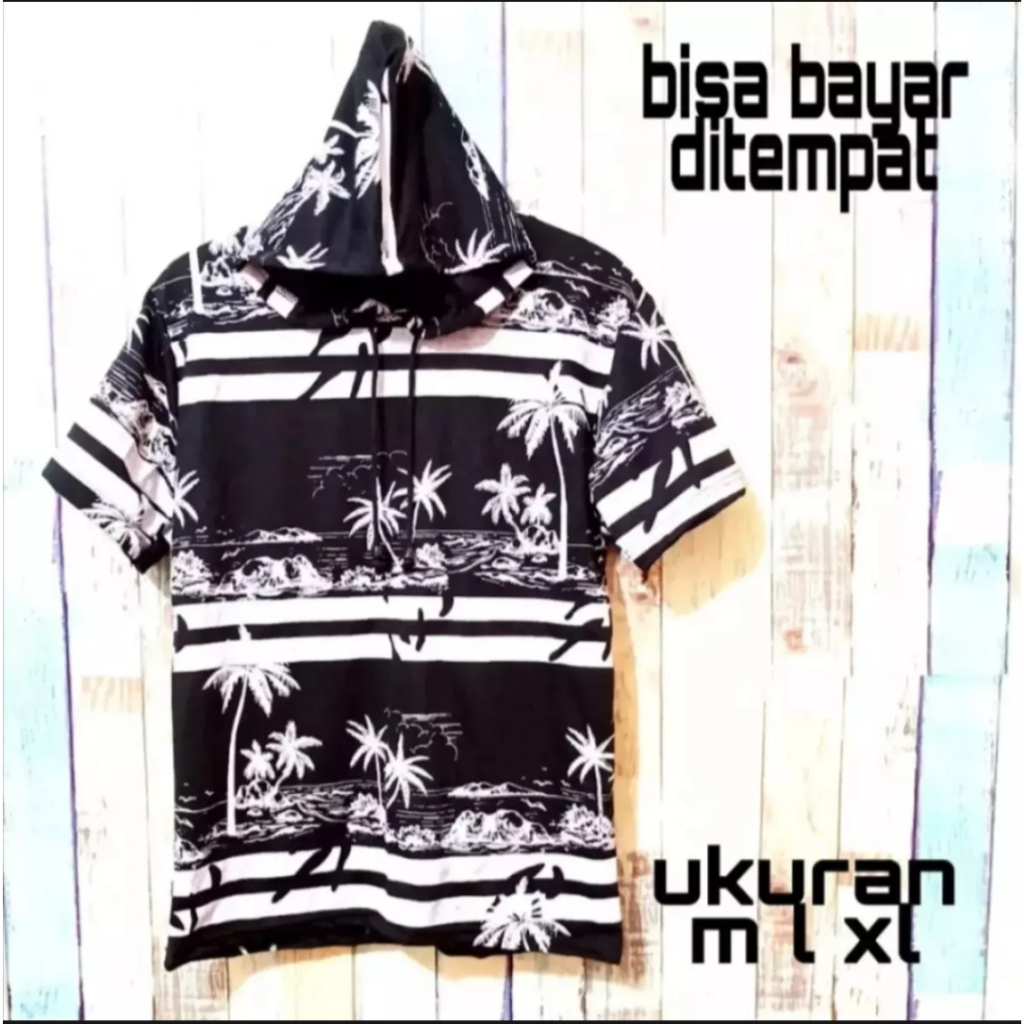 Kaos Hoodie Kupluk Lengan Pendek Sablon Gambar / Kaos Lengan Pendek Kupluk Motif Sablon Bergambar / 
