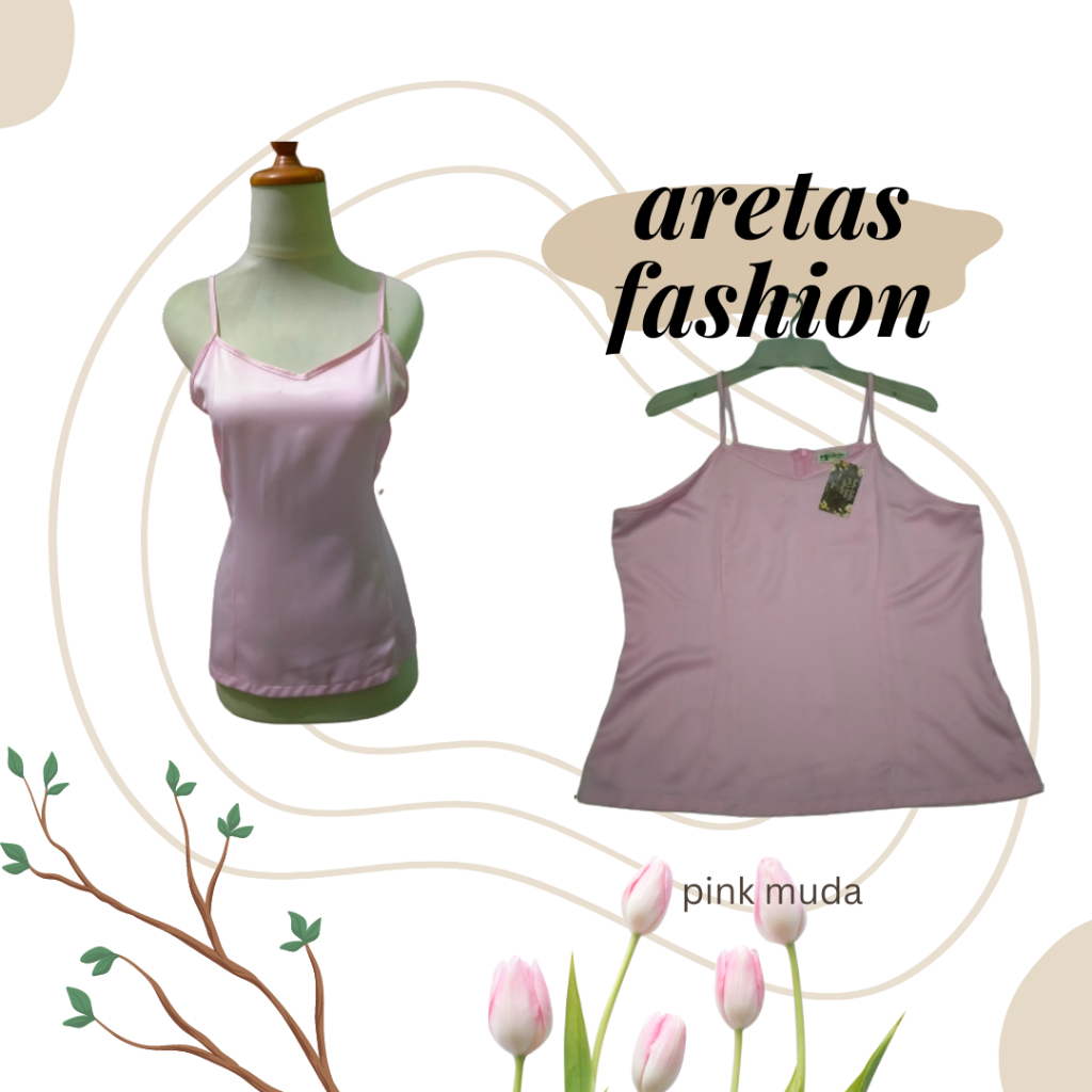 DALEMAN KEBAYA/TANKTOP BAHAN SATIN PINK MUDA 020