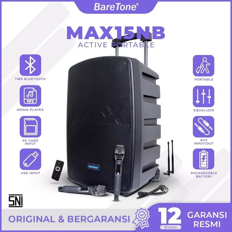 Speaker Portable Wireless Baretone MAX 15 NB Original 15 inch BARETONE MAX15NB