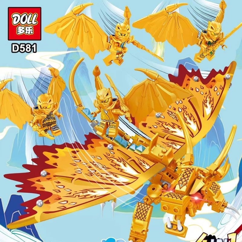 mainan anak ninja emas sayap besar naga dragon + ninjago bersayap Kay Jay Cole Lloyd PGM581 building
