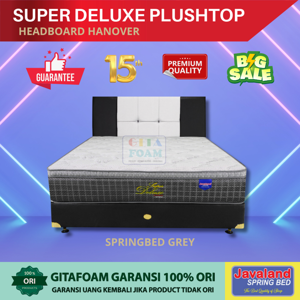 BEDSET JAVALAND Super Deluxe Plushtop Headboard Hanover Warna Grey - HARGA PABRIK