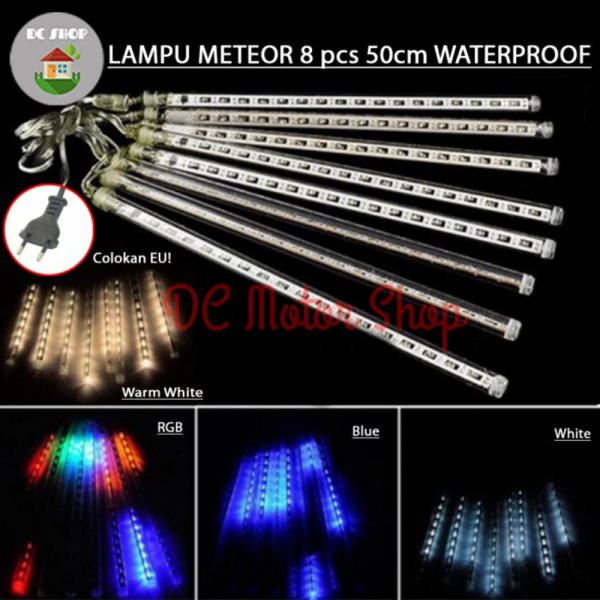 Promo Lampu Meteor Tube 50cm 8 pcs / Lampu Pohon LED Waterproof Air Hujan - White Diskon