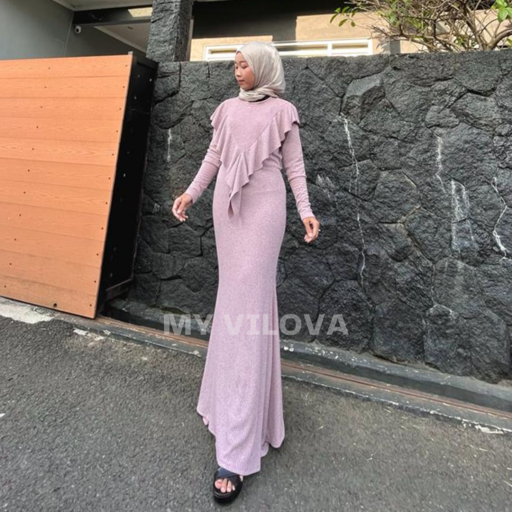 Nagita Dress Mermaid Knit Premium Rempel Depan By My Vilova Gamis Viral Kondangan Fashion Muslim Ter