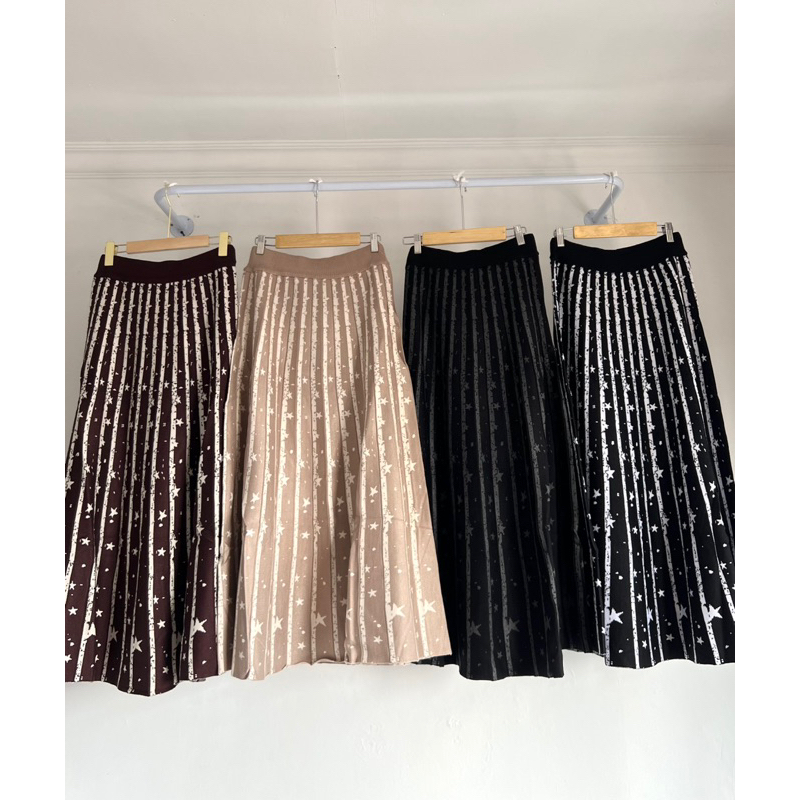 [Ijuf] Arabella skirt knit Rok rajut payung motif garis bintang import bangkok bkk