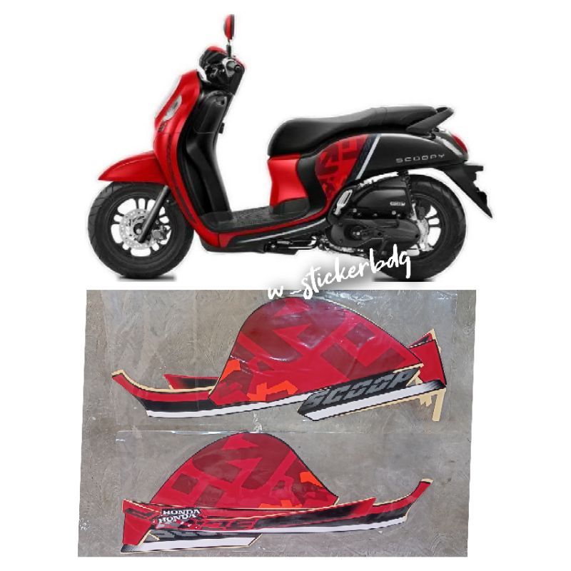 Striping Stiker Bodi Honda Scoopy Sporty 2020 2021 Merah Hitam