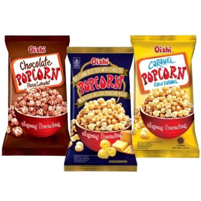 

Oishi Popcorn 1 Renceng isi 10 Bungkus Rasa Cokelat Coklat, Keju Cheese, Karamel Caramel