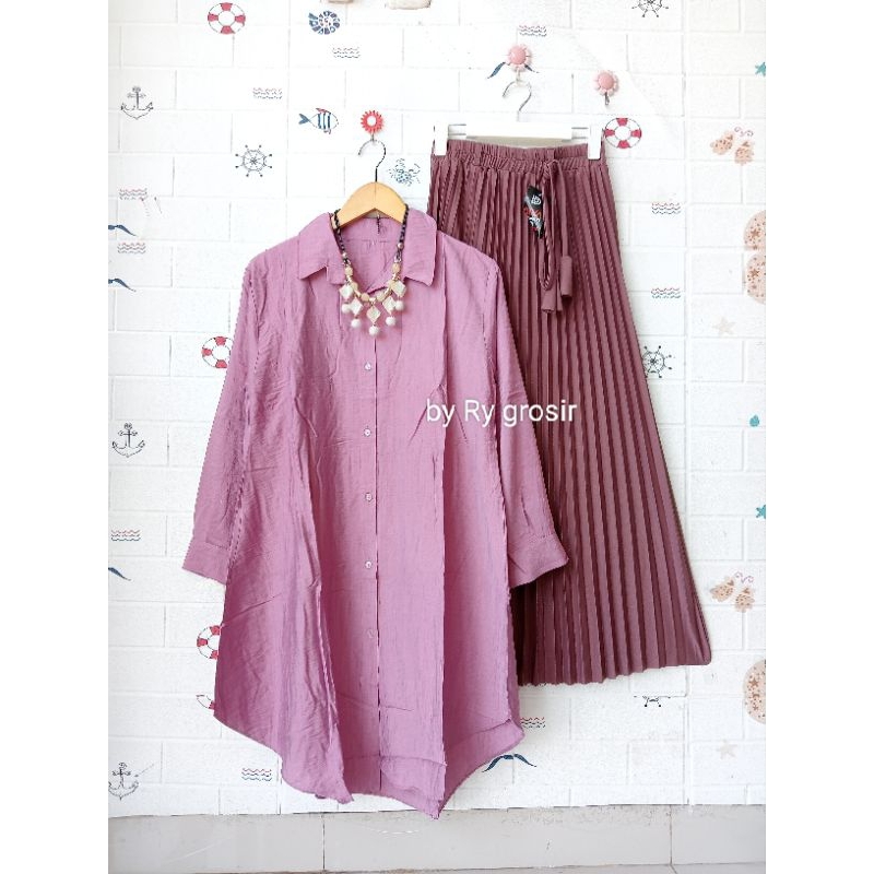 Setelan Wanita Tunik Polin Rok Plisket
