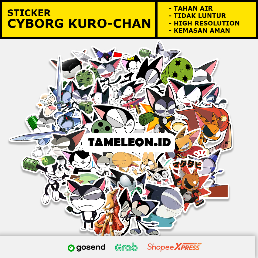 Sticker Anime Cyborg Kuro-Chan, Handphone Sticker Laptop Anti luntur dan pudar