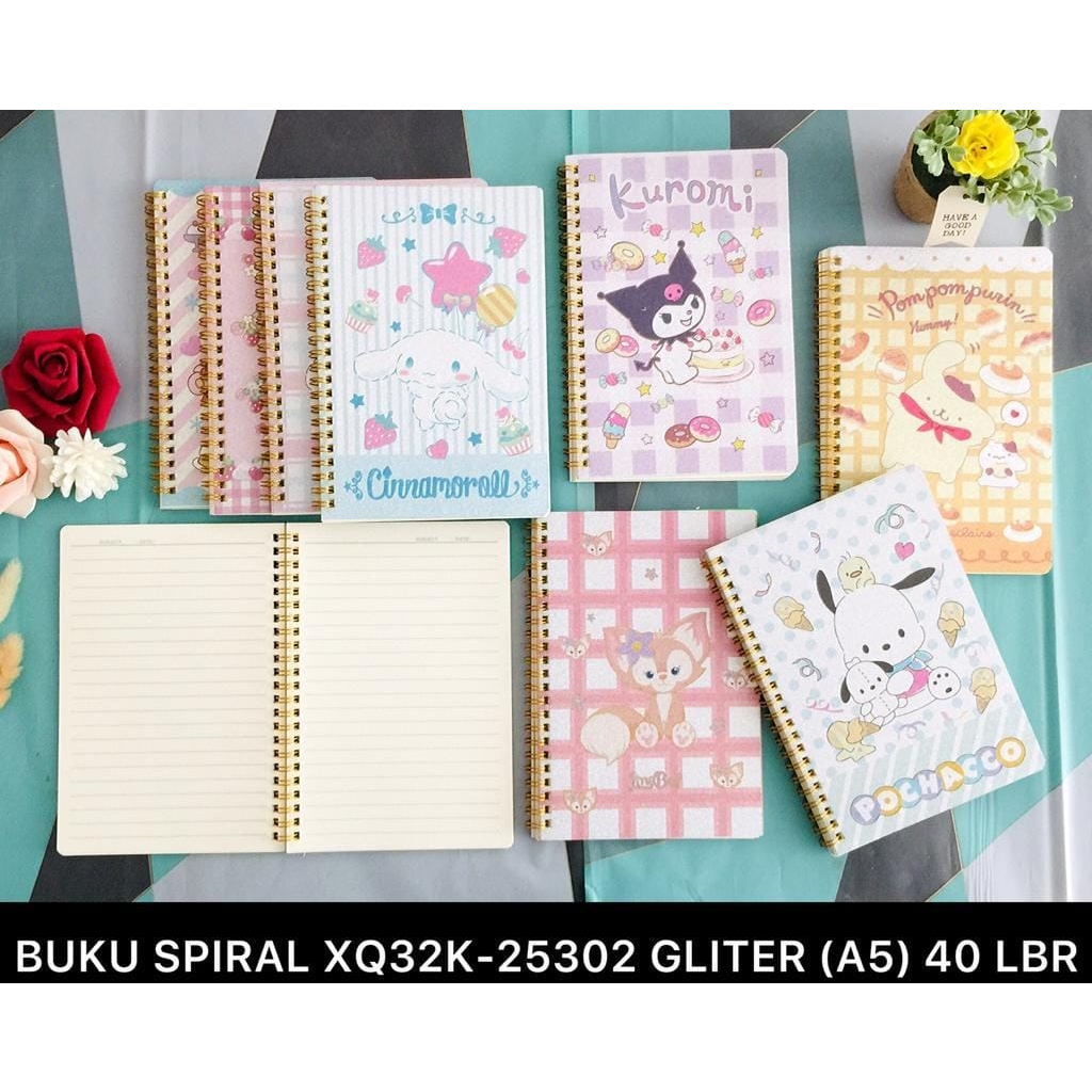 

Buku Spiral / Diary Ukuran A5 Glitter Motif Sanrio / Kuromi Isi 72 HALAMAN