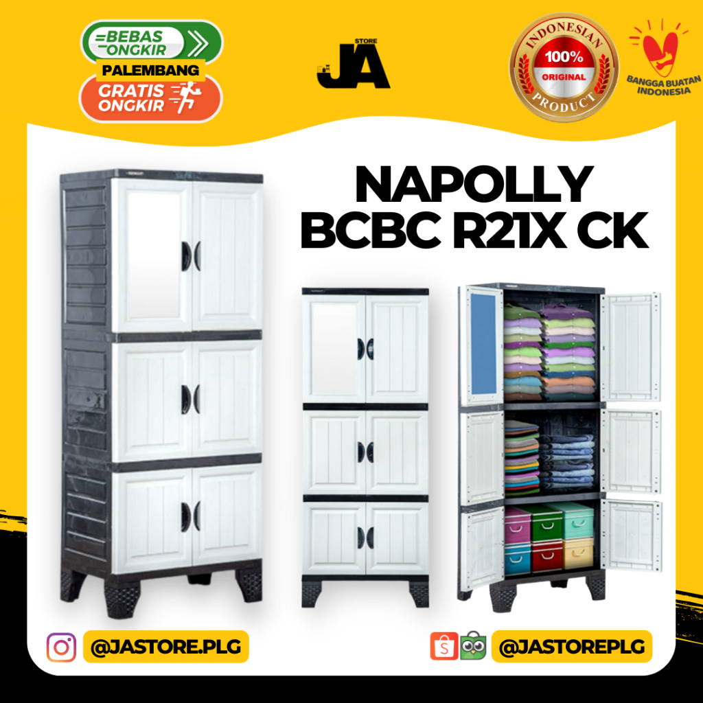 Lemari Plastik 2 Pintu Minimalis Tatakan + Kaca / Napolly BCBC R21X CK / Kos Kosan / Rumah Tangga / 