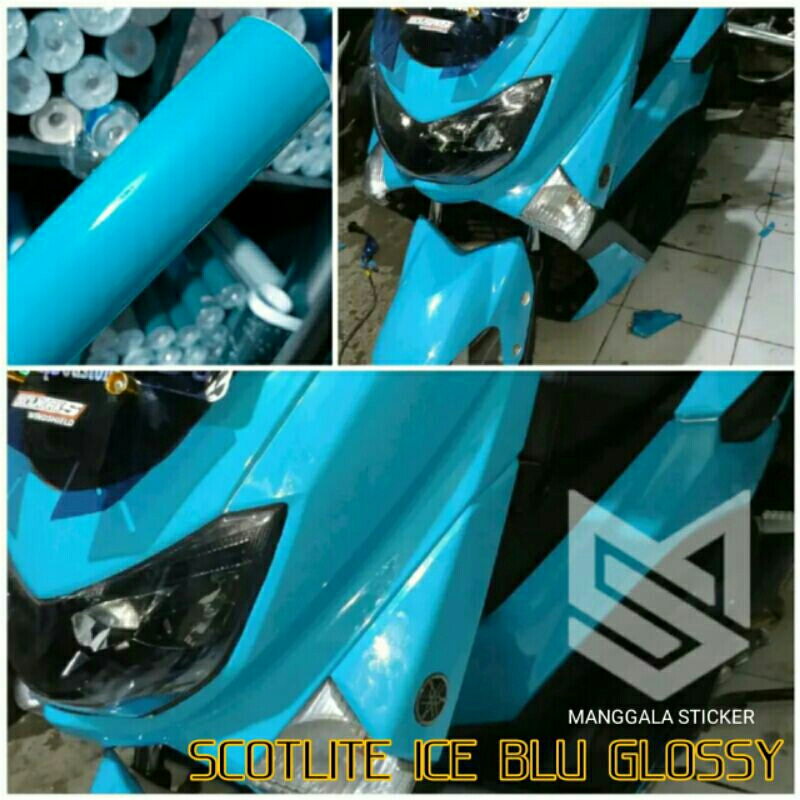 Sticker scotlote ice blue glossy skotlet biru muda Stiker skotlet motor biru muda glossy