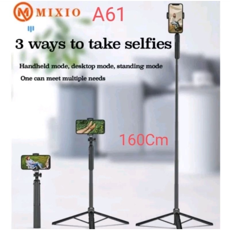 MIXIO A61 Tongsis Bluetooth Tripod Stabilizer Gimbal Slefie Stick 1.6M