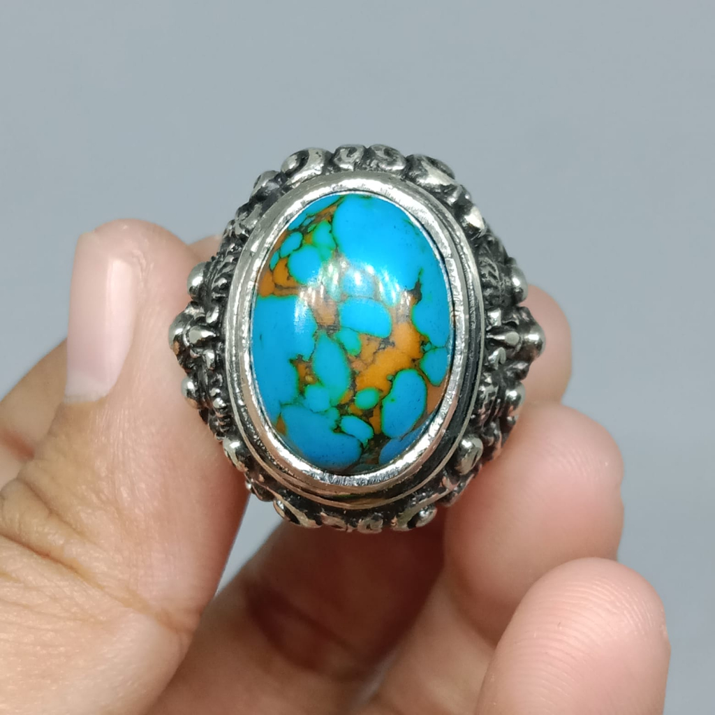 Cincin Batu akik pirus mesir urat merah manmade/ tidak asli
