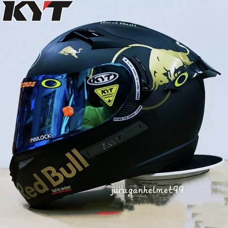 Helm Fullface KYT K2 Raider Black Doff Paket Ganteng Red bull
