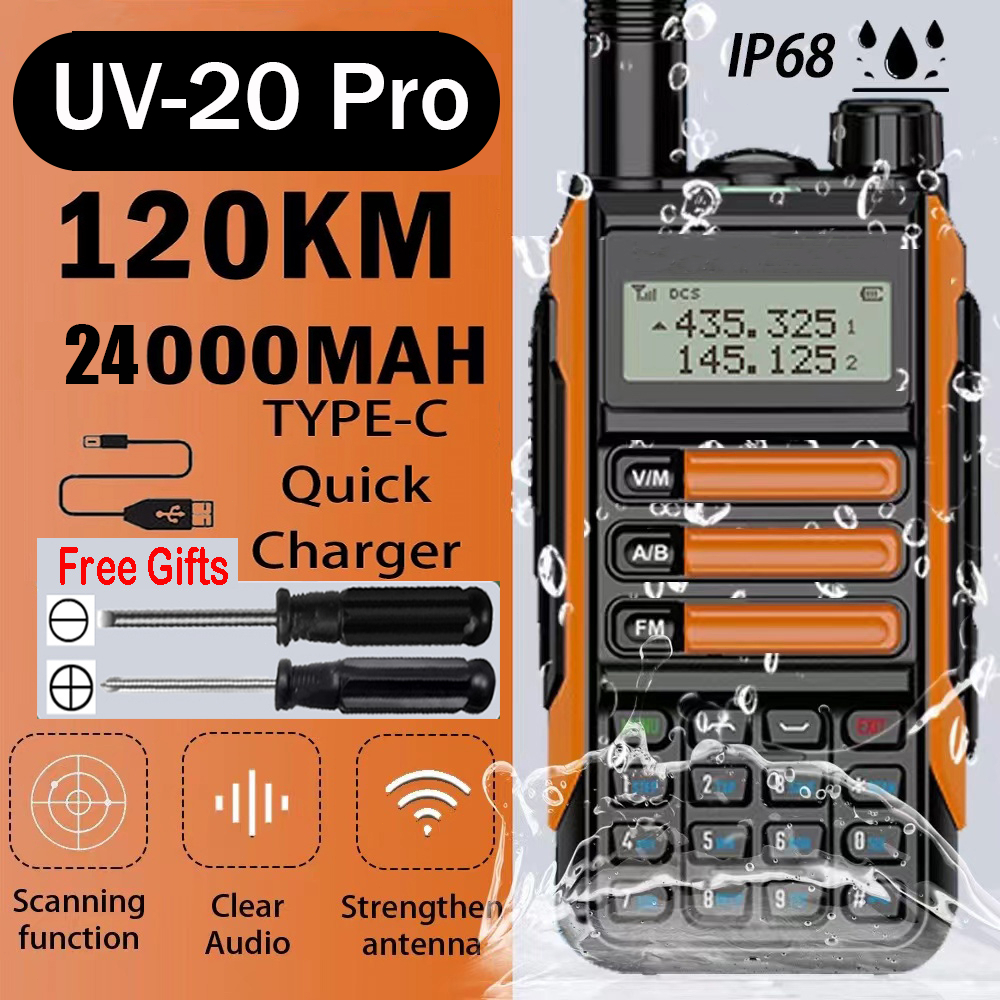 2024 NEW UV-20 PRO 80W Walkie Talkie 100KM IP68 Waterproof Amateur Transceiver Dual Band CB Ham Two 