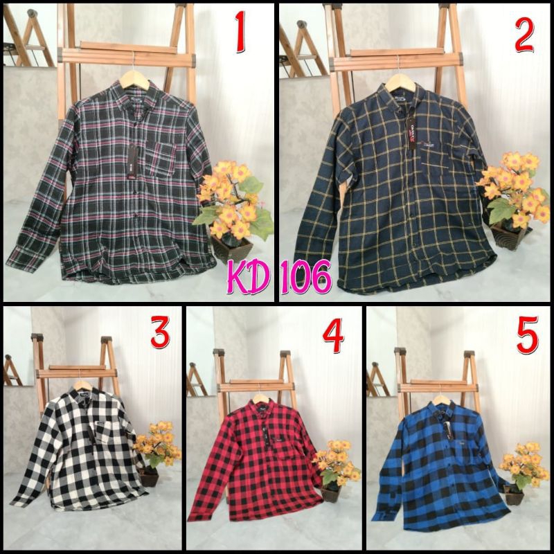 HEM Flanel Pria Kotak-Kotak Lengan Panjang