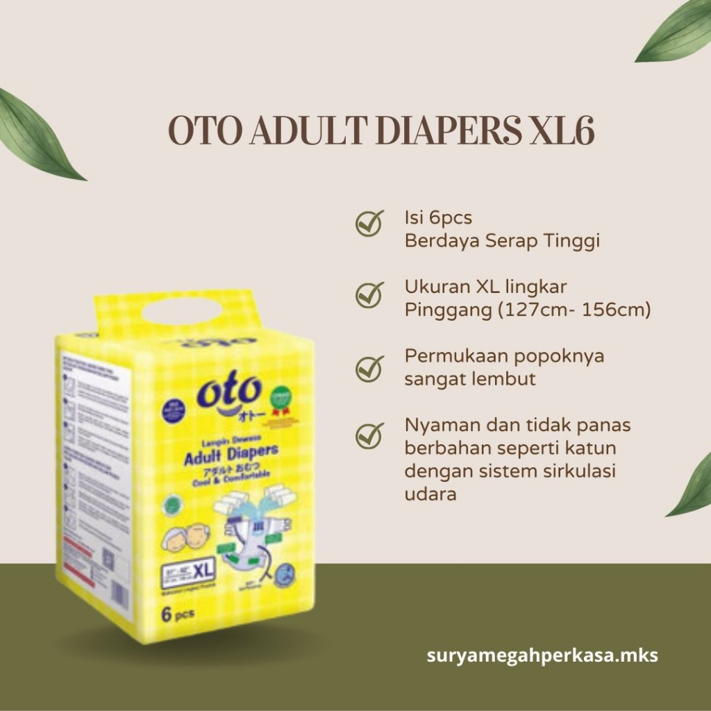 OTO Adult Diapers XL6 Popok Dewasa Perekat Isi 6 pcs