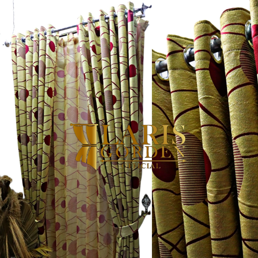 Gorden hordeng Blackout Motip Polkadot Semokering Jendela 2Kaca Panjang Pintu Kamar Mewah Tebal