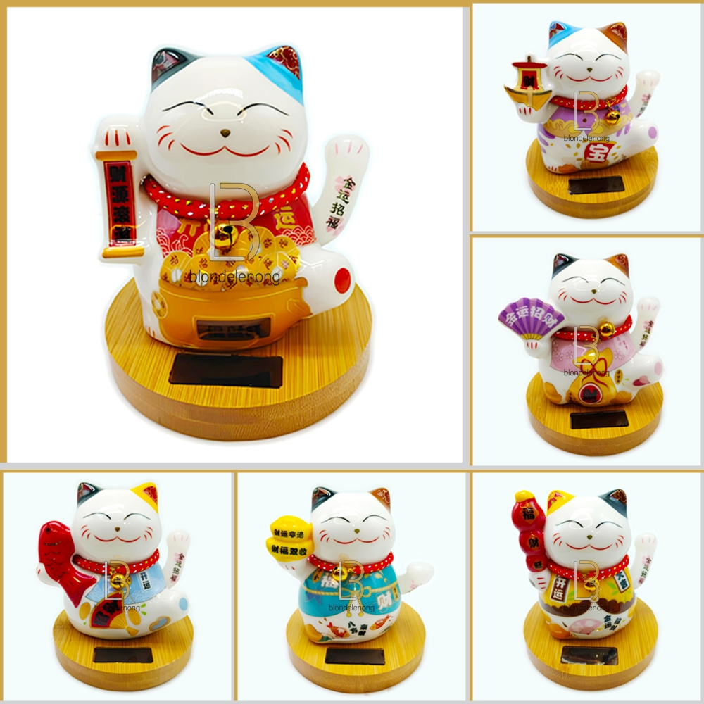 Patung Boneka Hiasan Pajangan Kucing Hoki Rejeki Rezeki Maneki Neko Maneko Neki Lucky Fortune Cat Keberuntungan Munchkin Mainan Keramik Mobil Meja Cina China Jepang Baterai Solar Tangan Goyang Gerak Bergerak Berotot Muscle Jumbo Besar Mini Lucu Imut Murah