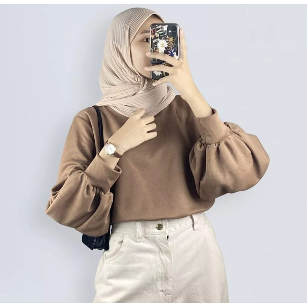 Baju Kaos Rib Rajut Premium Lengan Balon/Atasan Wanita Kekinian Lengan Balon