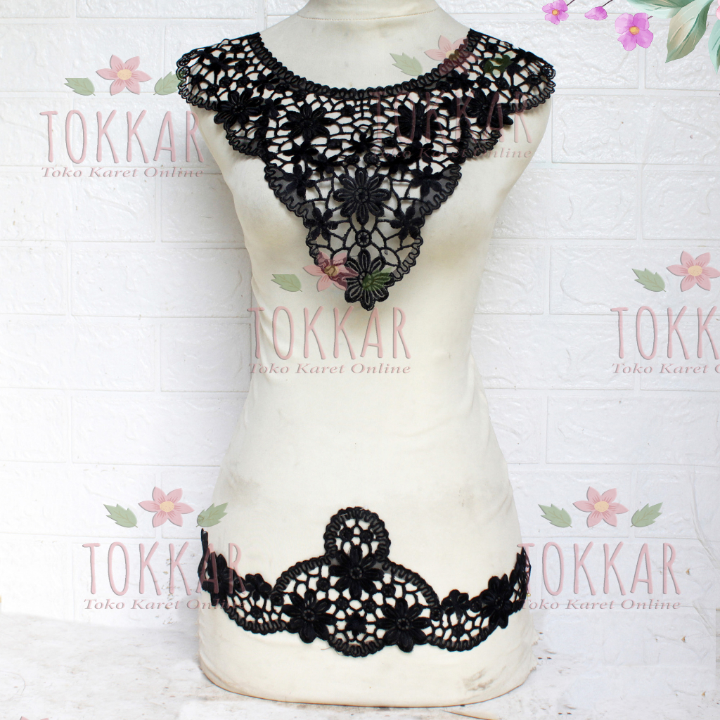 (Per Pasang) AP468 Aplikasi Kerah Bordir / Aplikasi Leher / Renda Leher Cantik