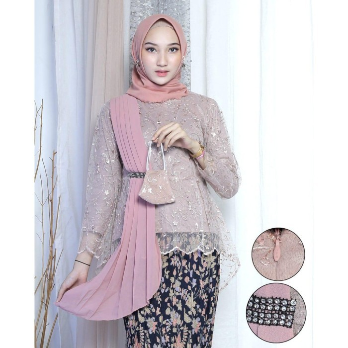 SETELAN AURORA SELENDANG TERBARU/KEBAYA WARNA Rose Gold/KEBAYA SELENDANG BAHU MODERN