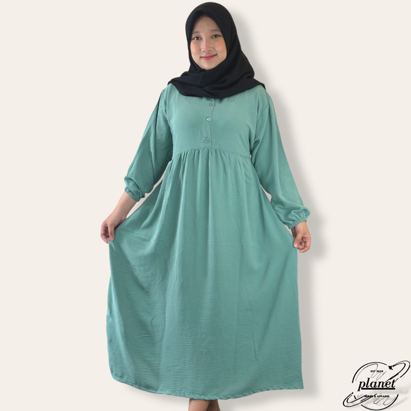 GAMIS POLOS KANCING LD 126 WANITA DRESS BASIC POLOS HITAM PUTIH GAMIS BUSUI GAMIS CRINKLE AIRFLOW LE