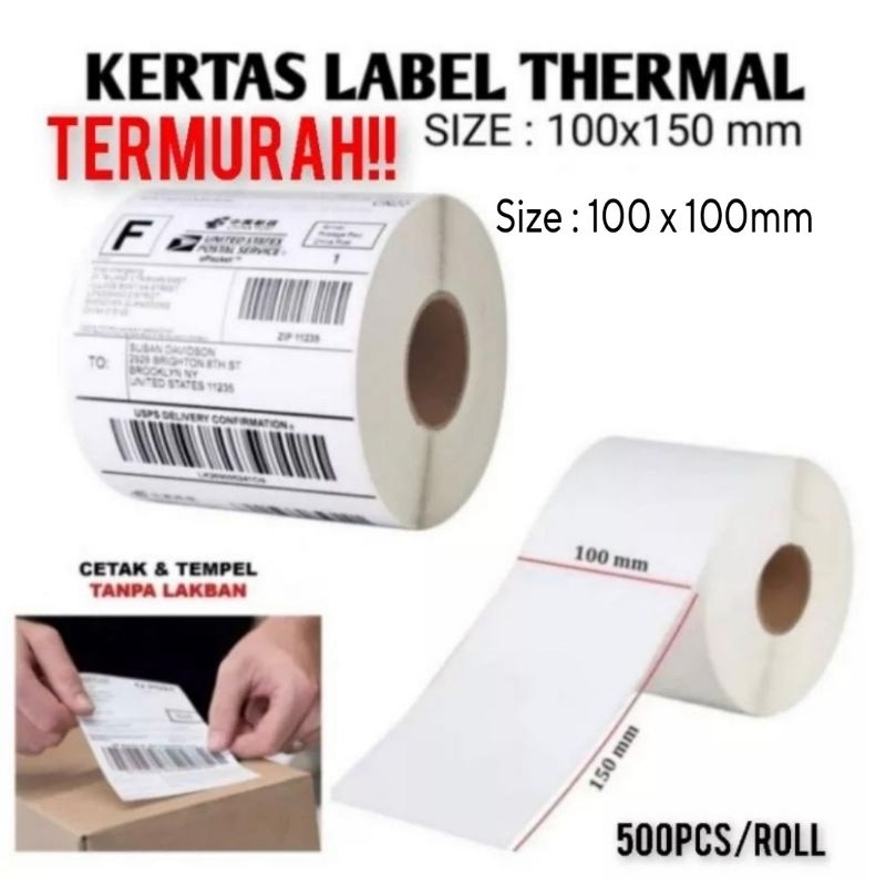 

Kertas Thermal Uk [ 100 x 100mm ] [100 x 150mm ] isi 500 pcs Best Quality