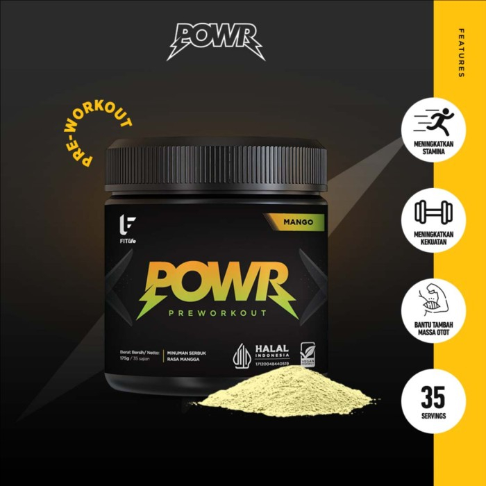 Fitlife Powr 35 Serving Pre Workout BPOM Halal MUI Fitlife Pre-Workout PreWorkout Power