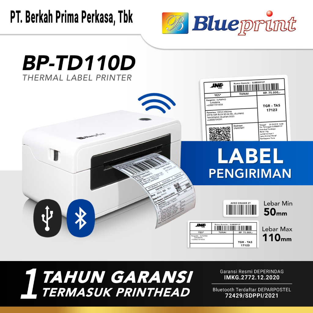 Printer Barcode Thermal Resi Pengiriman A6 BLUEPRINT TD110D/TD110X