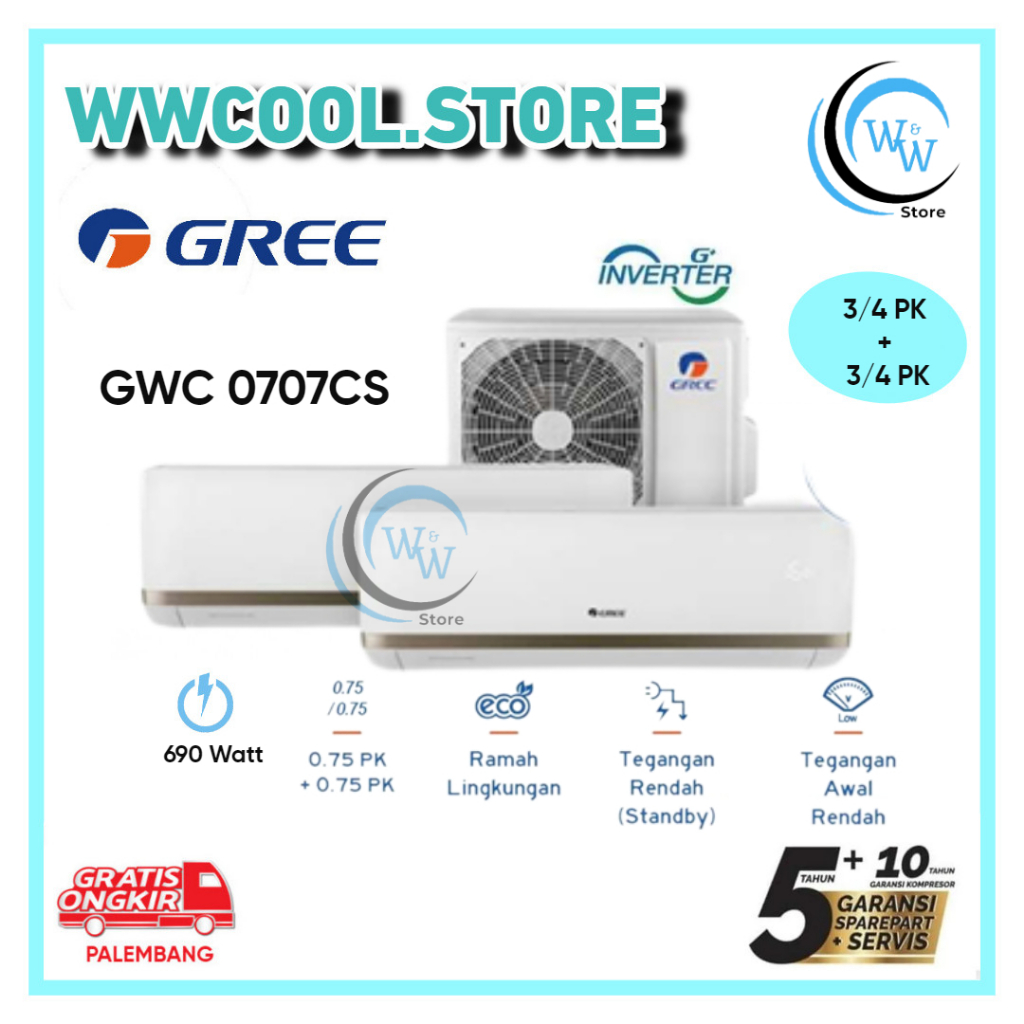 AC Gree Inverter Combo Split - 2 IN 1 GWC 0707CS AC Inverter Combo Split 3/4 PK + 3/4 PK Gree