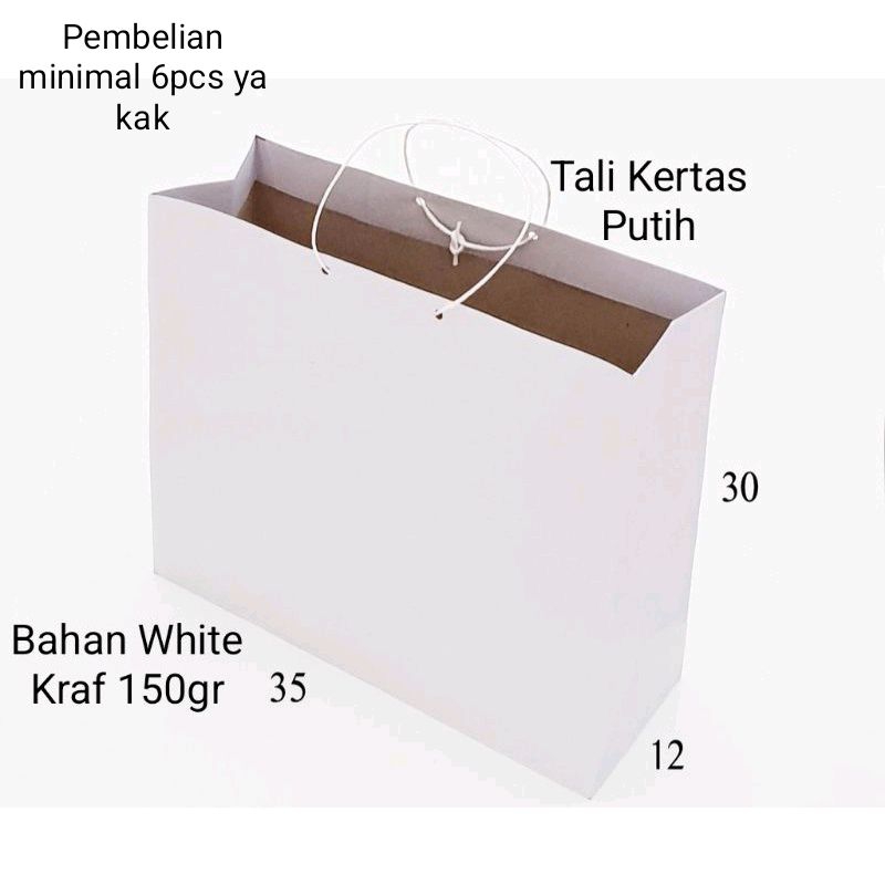 

[6 Pcs) Paperbag Putih | Shopping Bag | Landscape 35x12x30 Tali Kertas