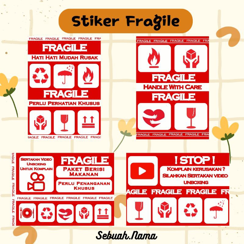 

Stiker FRAGILE | Stiker label FRAGILE Paket Hemat 50 pcs