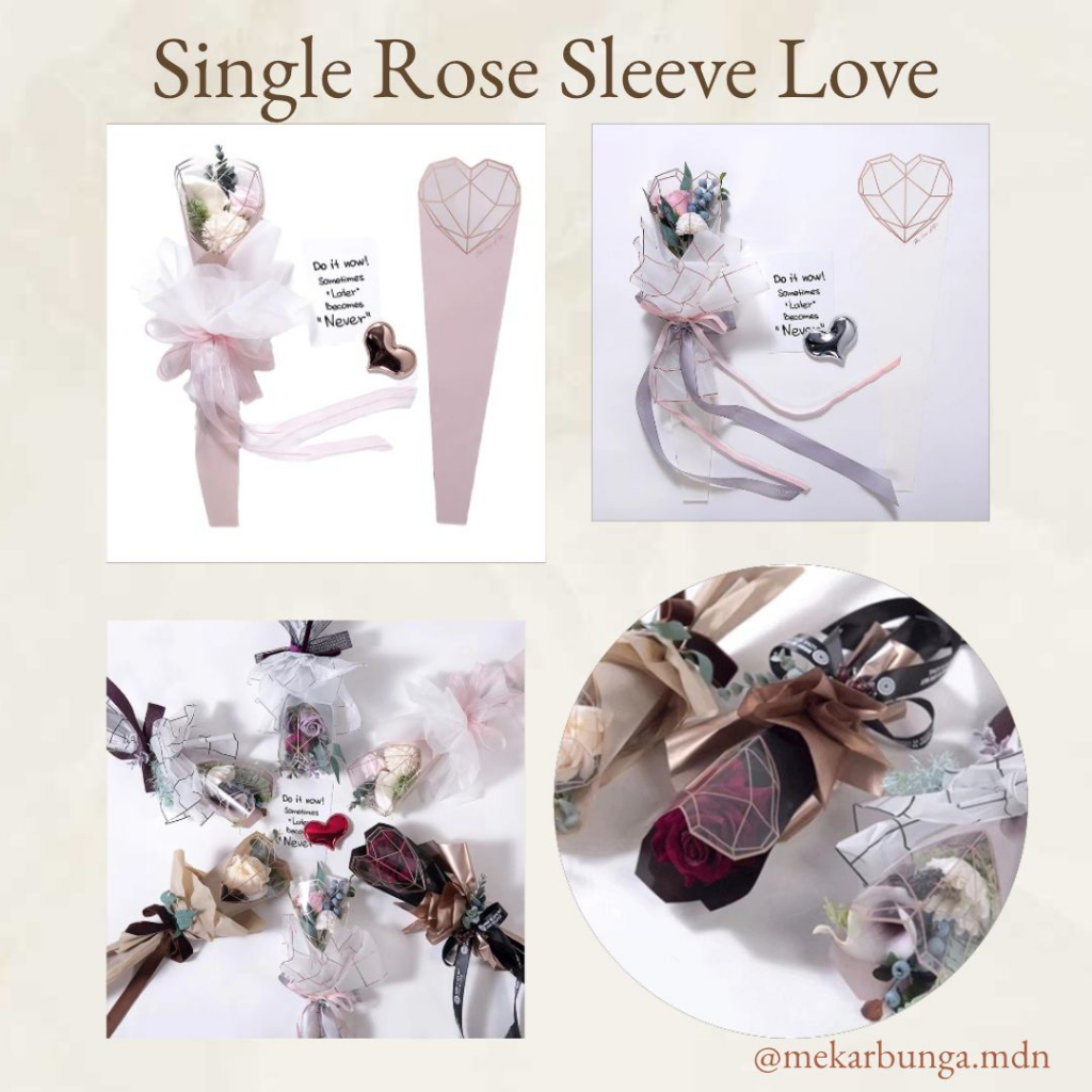 

(KF 36) - (20pc) Plastik Mawar / Rose 1 Tangkai Single Flower Plastic Sleeves Kantong Bunga Premium Love Diamond Cut