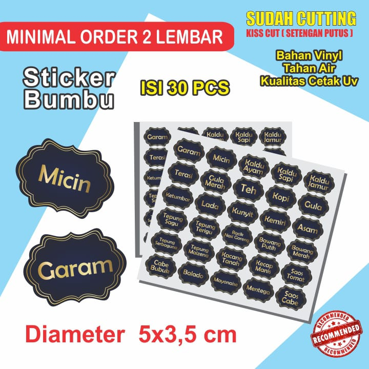 

(Paket 2 Lembar ) Sticker Label Nama Bumbu Bahan Vynil Anti Air
