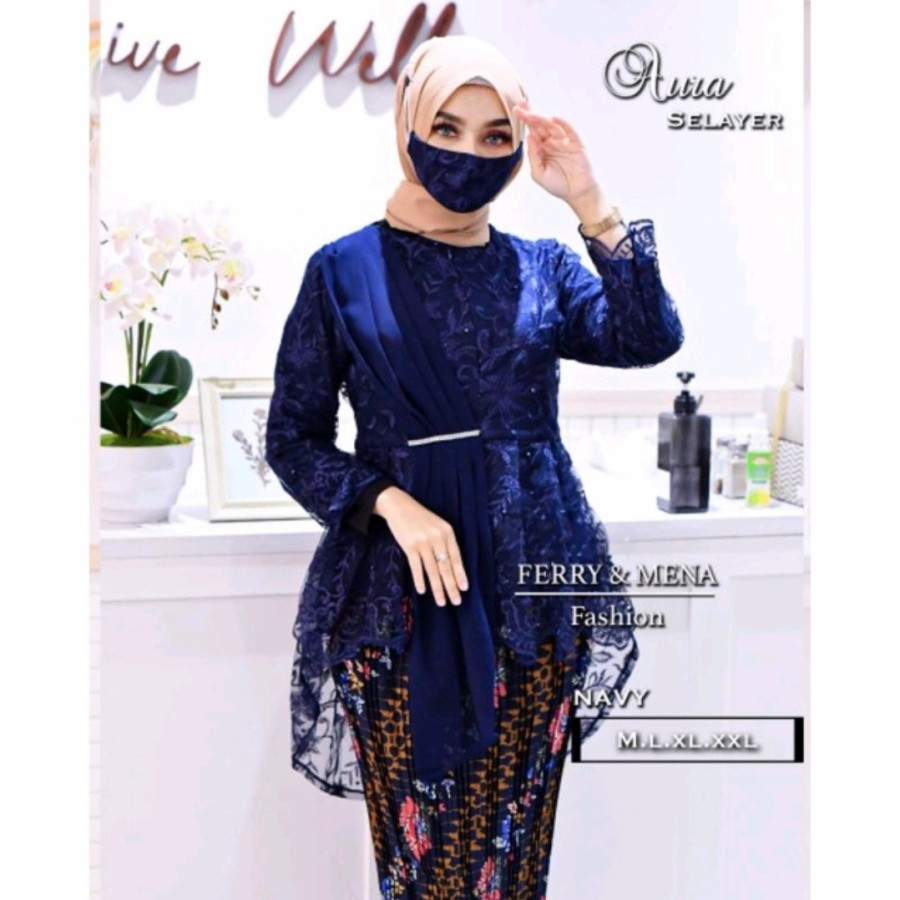 ATASAN wanita kekinian/atasan kebaya selendang tille/kebaya selendang/kebaya modern/warna NAVY